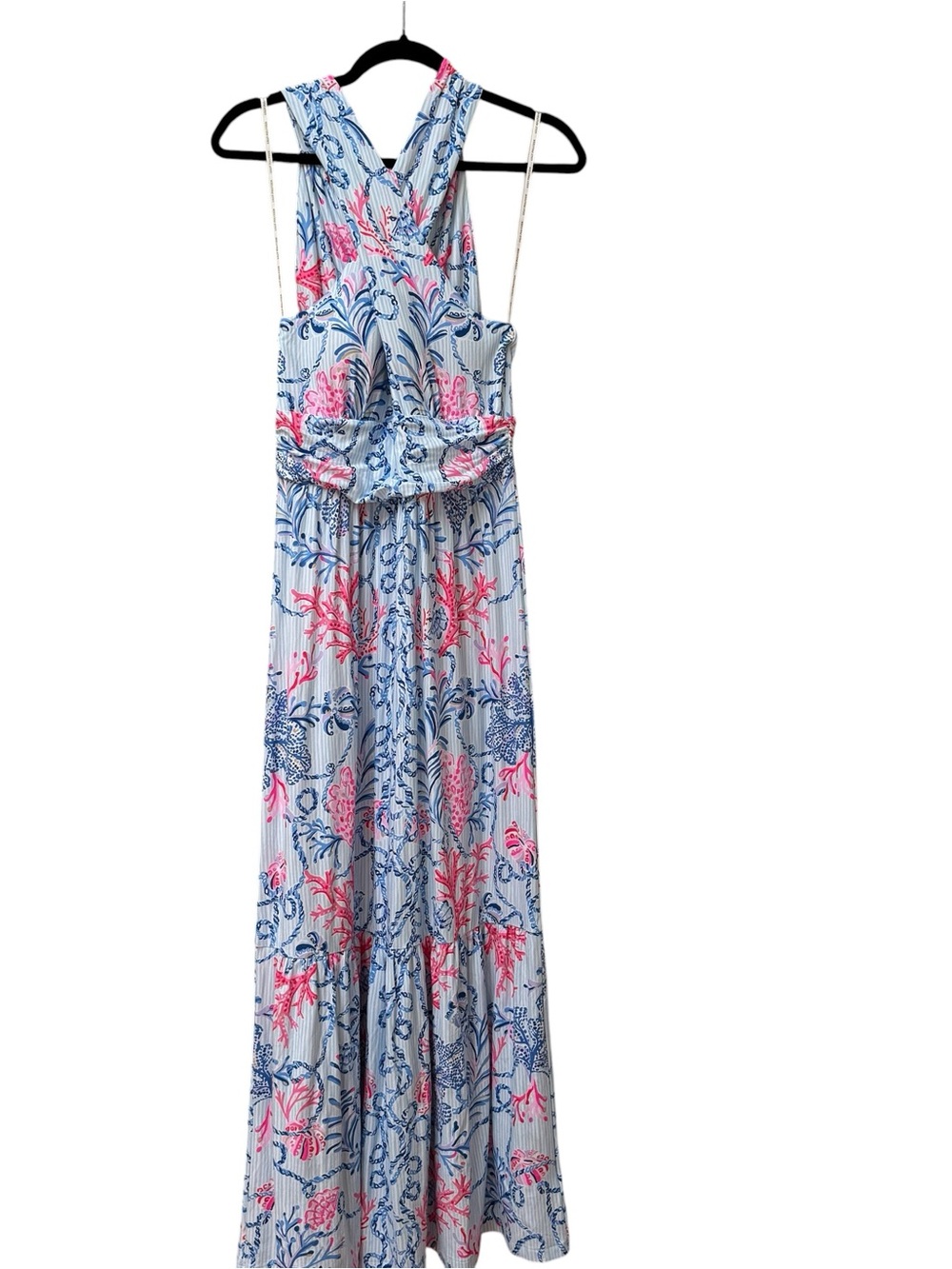 Lilly Pulitzer Montecito Halter Maxi Coastal Nautical Tiered Ruffle